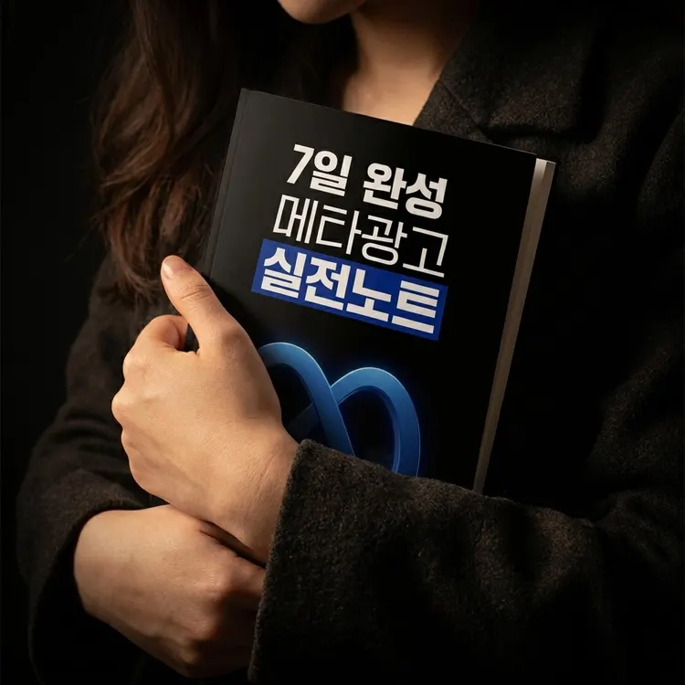 코트를 입은 사람이 팔에 끼고 있는 7일 완성 메타 광고 실전노트 책